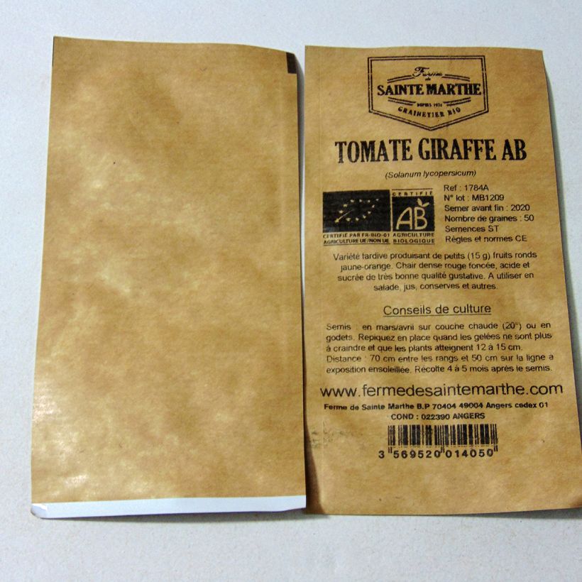 Exemple de spécimen de Tomate Giraffe Bio - Ferme de Sainte Marthe le sachet de 50 graines tel que livré