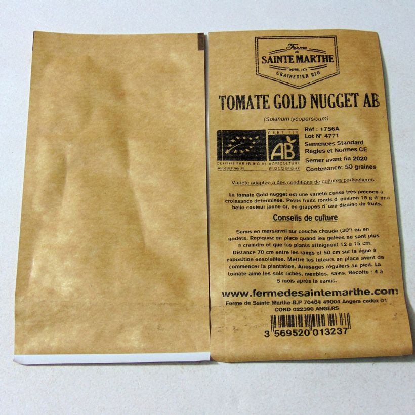 Exemple de spécimen de Tomate Gold Nugget Bio - Ferme de Sainte Marthe Graines tel que livré
