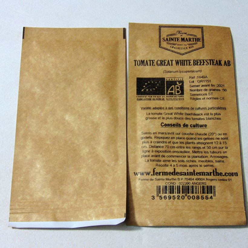 Exemple de spécimen de Tomate Great White Beefsteak Bio - Ferme de Sainte Marthe Graines tel que livré