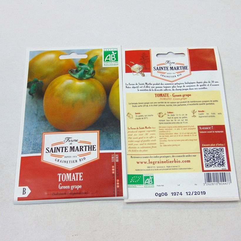 Exemple de spécimen de Tomate Green Grape Bio - Ferme de Sainte Marthe Graines tel que livré