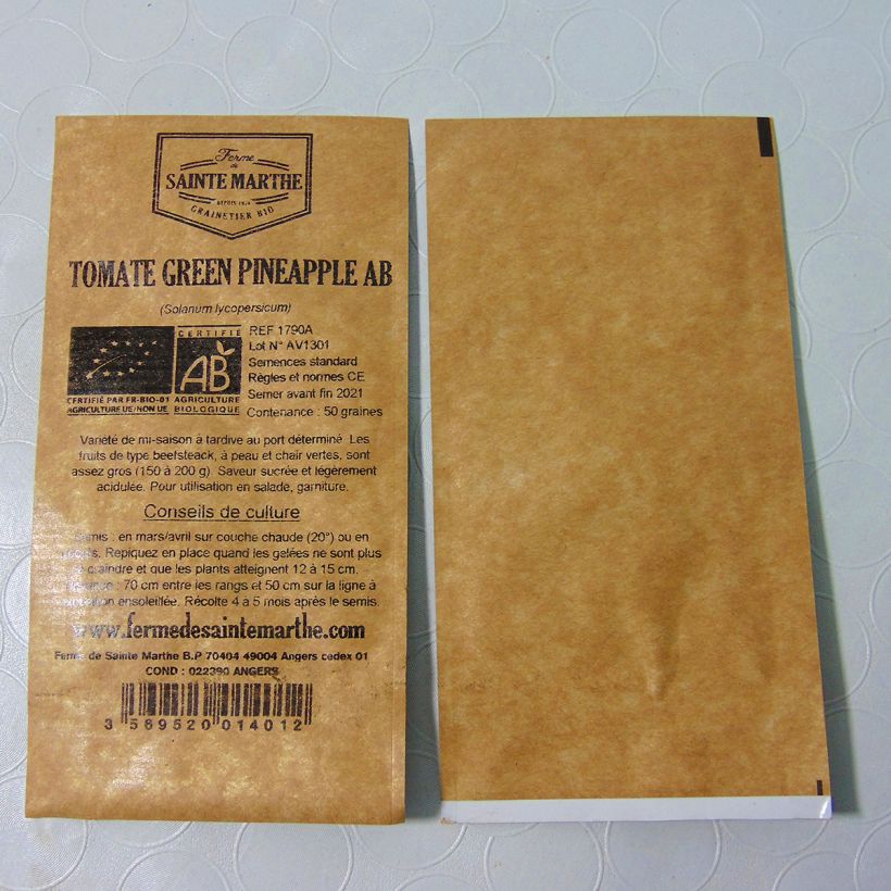 Exemple de spécimen de Tomate Green Pineapple Bio - Ananas verte - Ferme de Sainte Marthe Graines tel que livré