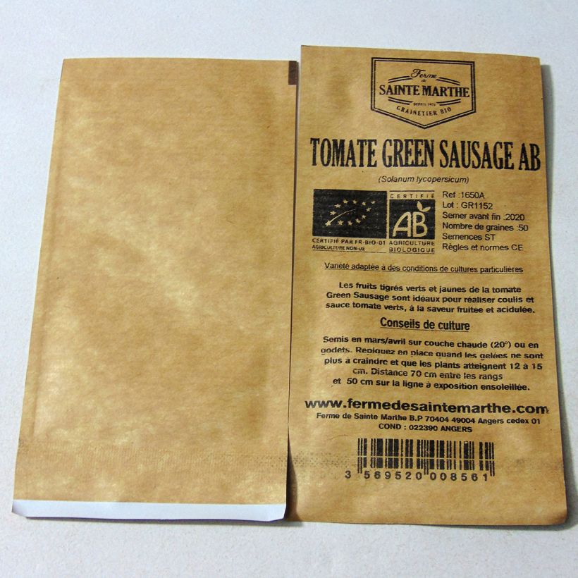 Exemple de spécimen de Tomate Green Sausage Bio - Ferme de Sainte Marthe Graines tel que livré