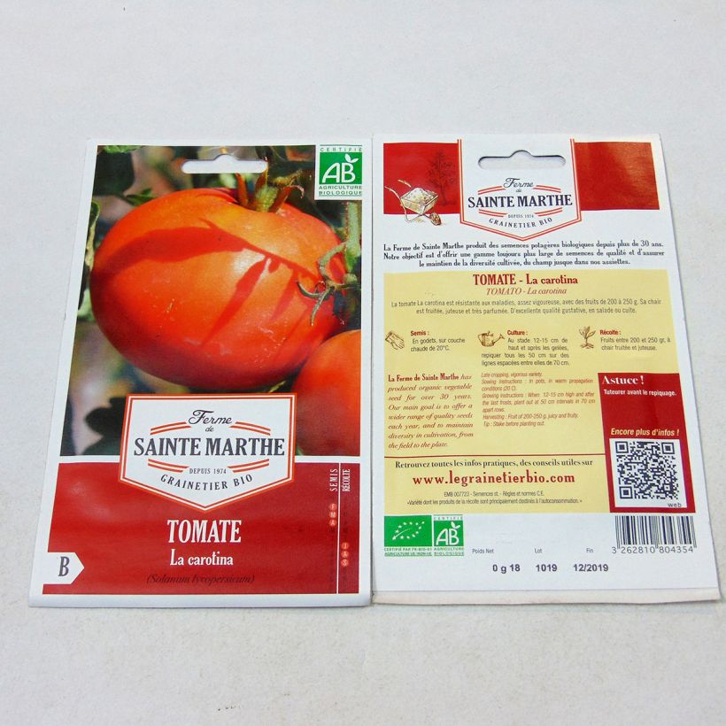 Exemple de spécimen de Tomate La Carotina Bio - Ferme de Sainte Marthe Graines tel que livré