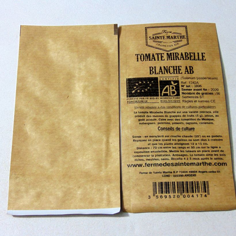 Exemple de spécimen de Tomate Mirabelle blanche Bio - Ferme de Sainte Marthe  Graines tel que livré