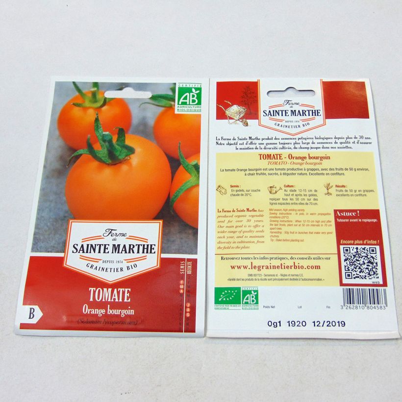 Exemple de spécimen de Tomate Orange Bourgoin Bio - Ferme de Sainte Marthe Graines tel que livré