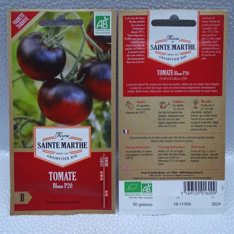 Exemple de spécimen de Tomate Osu Blue P20 ou Bleue P20 Bio - Ferme de Sainte Marthe Graines tel que livré
