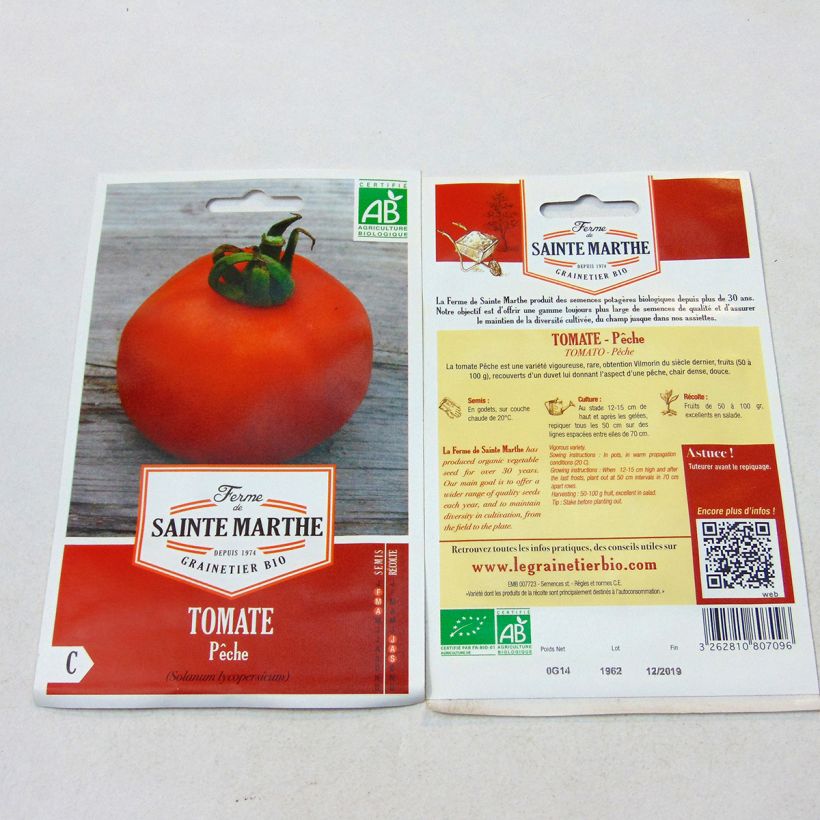 Exemple de spécimen de Tomate Pêche Bio – Ferme de Sainte Marthe Graines tel que livré