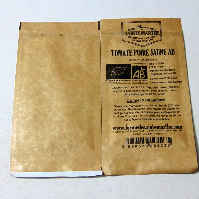Exemple de spécimen de Tomate Poire jaune (Yellow Pearshaped) Bio - Ferme de Sainte Marthe Graines tel que livré