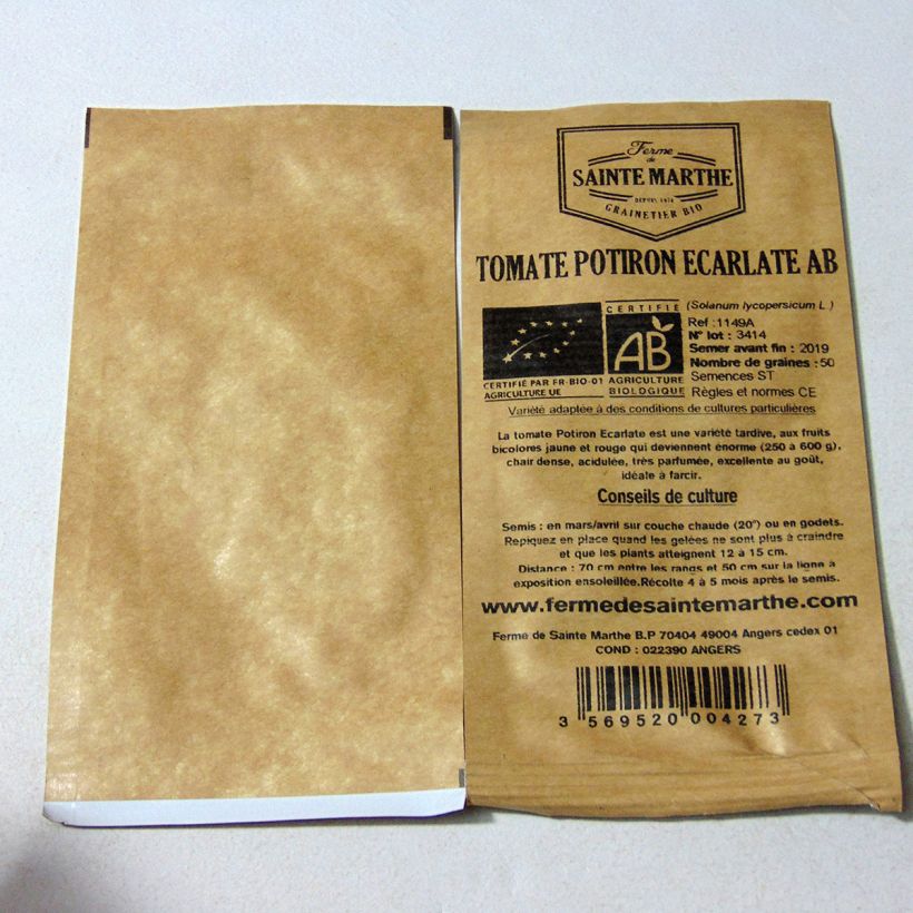 Exemple de spécimen de Tomate Potiron écarlate Bio - Ferme de Sainte Marthe Graines tel que livré