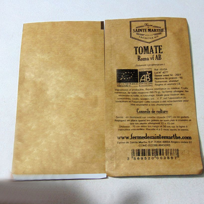 Exemple de spécimen de Tomate Roma VF Bio - Ferme de Sainte Marthe Graines tel que livré
