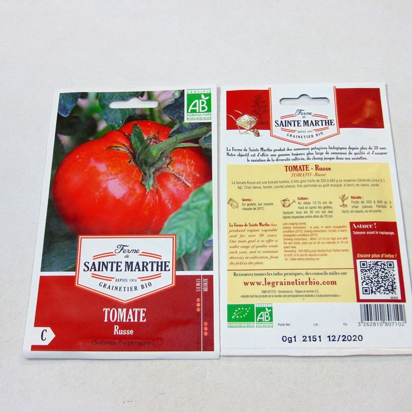 Exemple de spécimen de Tomate Russe rouge Bio - Ferme de Sainte Marthe Graines tel que livré