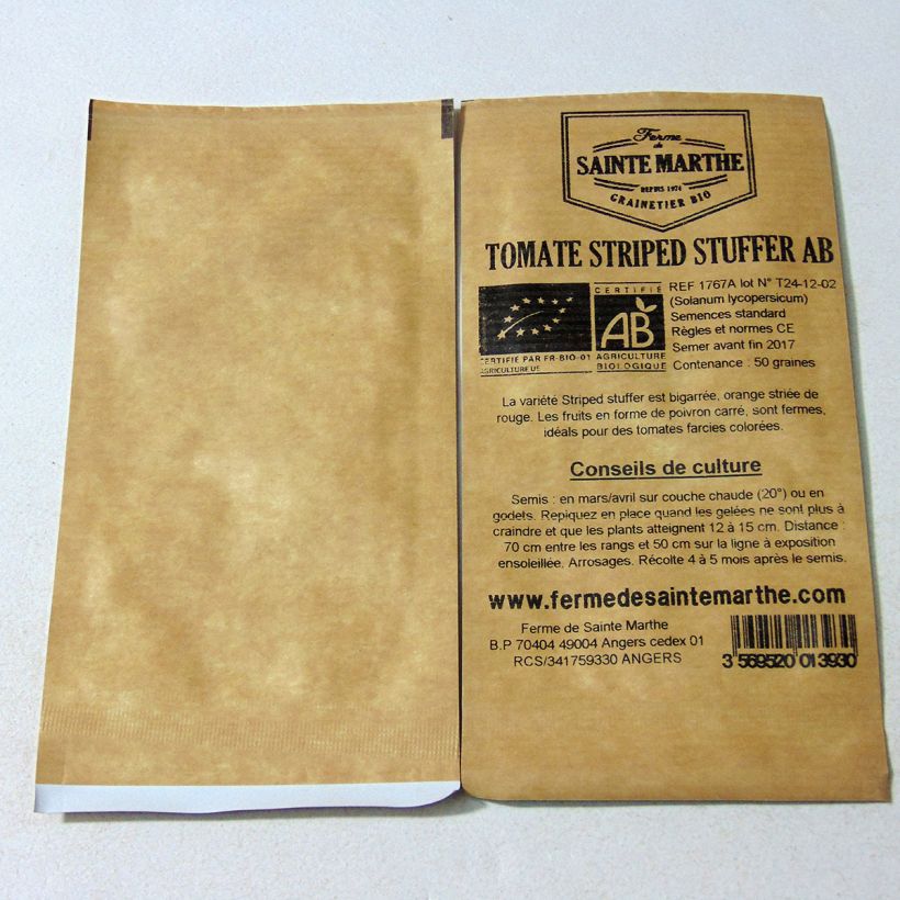 Exemple de spécimen de Tomate Striped Stuffer Bio - Ferme de Sainte Marthe Graines tel que livré