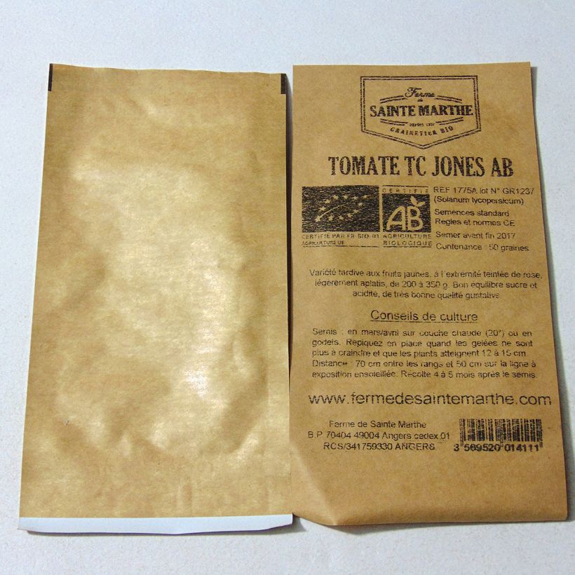 Exemple de spécimen de Tomate TC Jones Bio - Ferme de Sainte Marthe Graines tel que livré