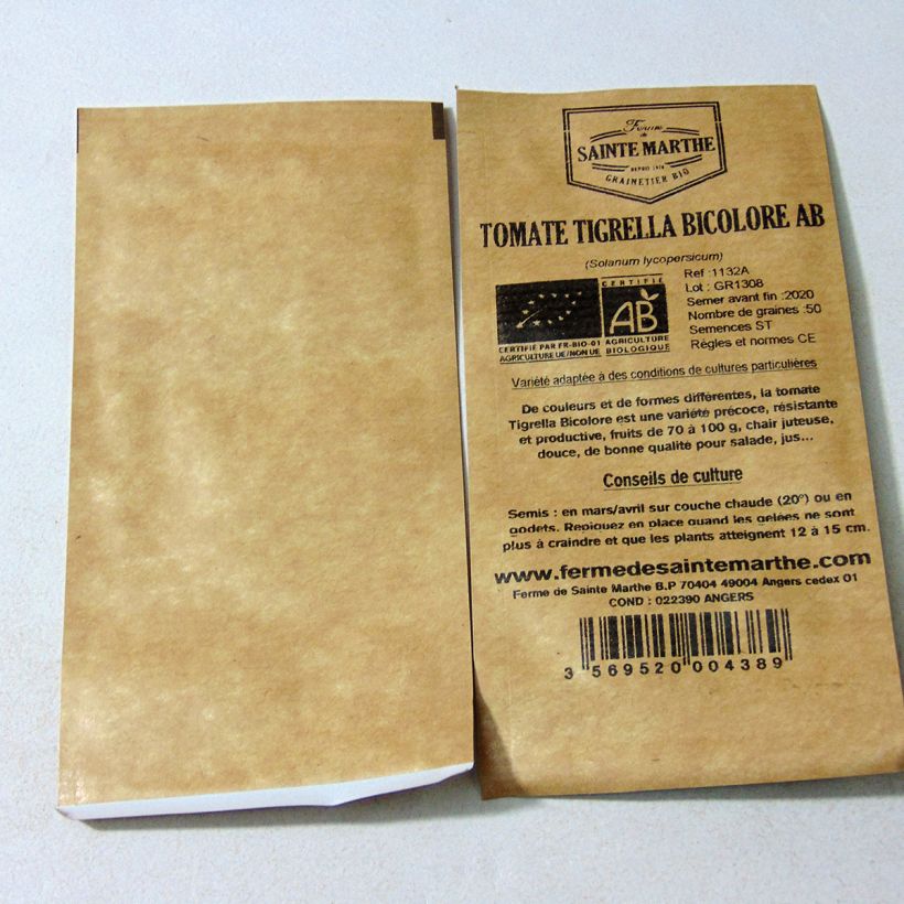 Exemple de spécimen de Tomate Tigerella bicolore Bio - Ferme de Sainte Marthe le sachet de 50 graines tel que livré