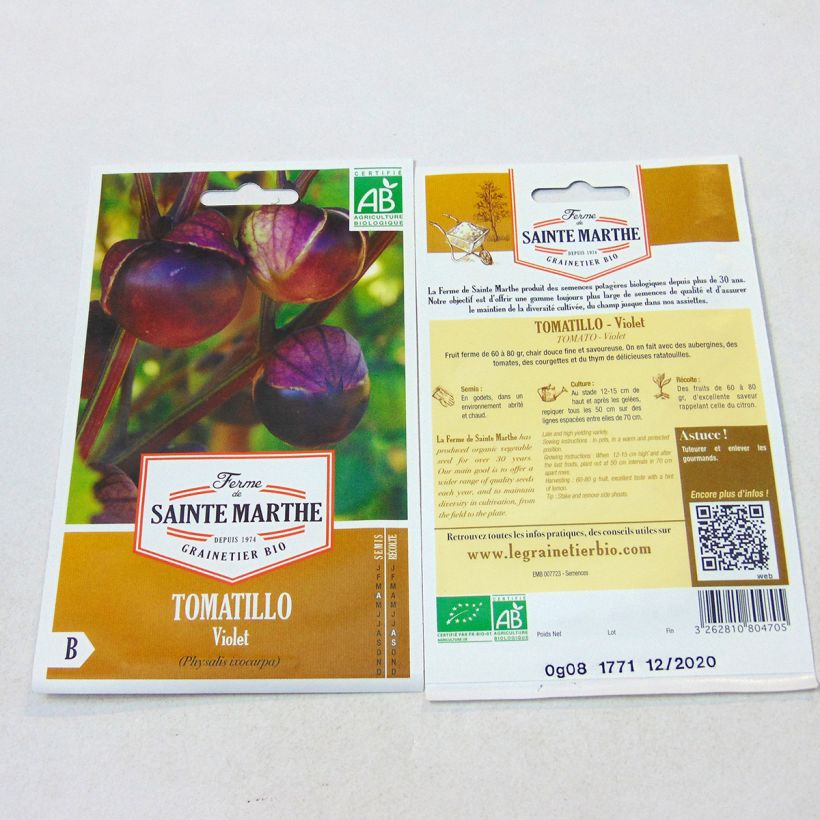Exemple de spécimen de Tomatillo Violet Bio - Ferme de Sainte Marthe Graines tel que livré