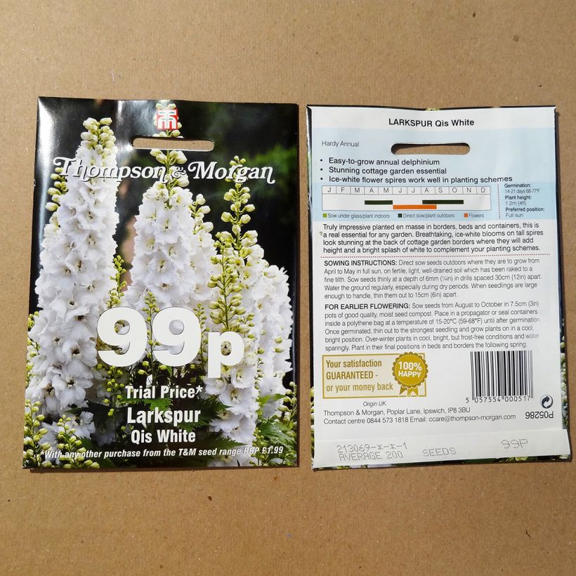 Exemple de spécimen de Graines de Delphinium Qis White - Pied d'alouette annuel Thompson & Morgan Graines tel que livré