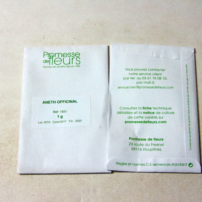 Exemple de spécimen de Aneth - Anethum graveolens le sachet de +/- 400 graines (minimum 1g) tel que livré
