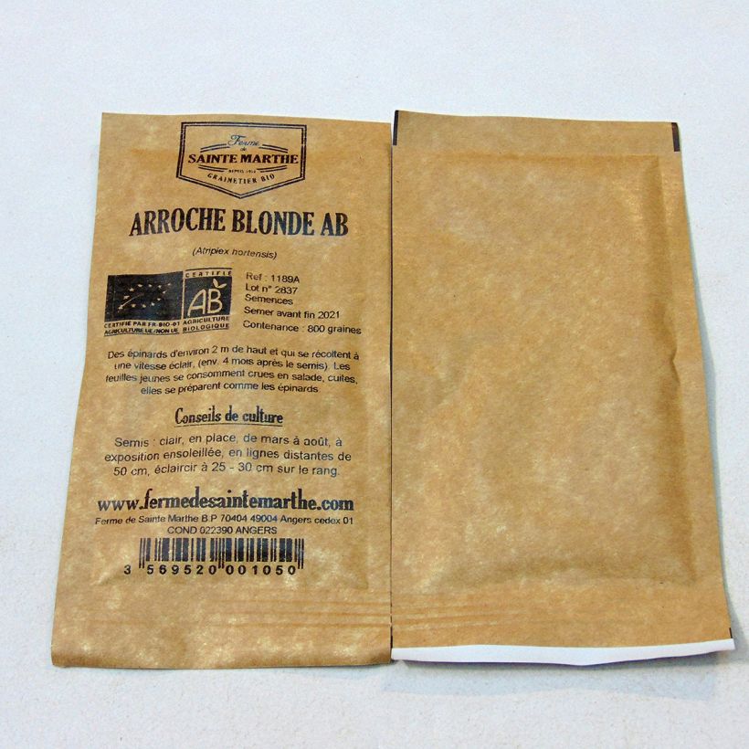 Exemple de spécimen de Arroche Blonde Bio - Ferme de Sainte Marthe le sachet de 800 graines (4g) tel que livré