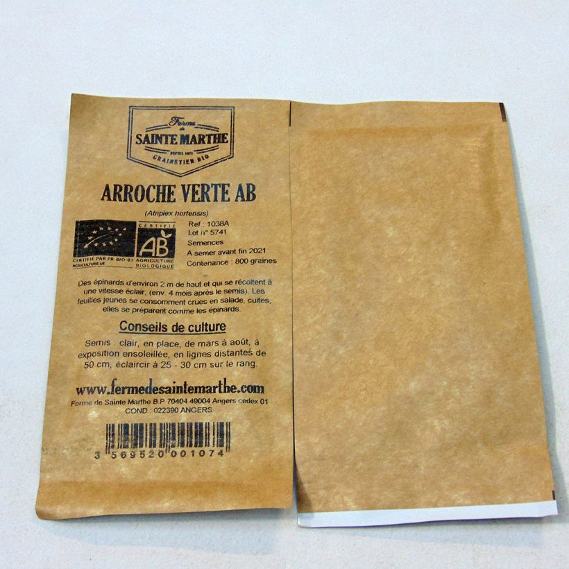 Exemple de spécimen de Arroche Verte Bio - Ferme de Sainte Marthe le sachet de 800 graines (4g) tel que livré