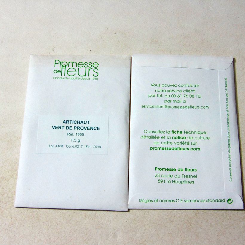 Exemple de spécimen de Artichaut Vert de Provence le sachet de +/- 25 graines (minimum 1,5g) tel que livré