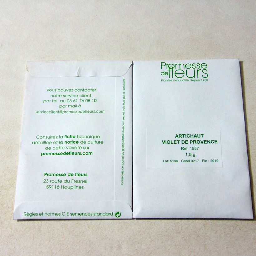 Exemple de spécimen de Artichaut Violet de Provence - Cynara scolymus  le sachet de +/- 25 graines (minimum 1,5g) tel que livré