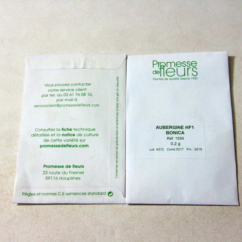 Exemple de spécimen de Aubergine Bonica F1  - Solanum melongena le sachet de 35 graines (minimum 0,2g) tel que livré