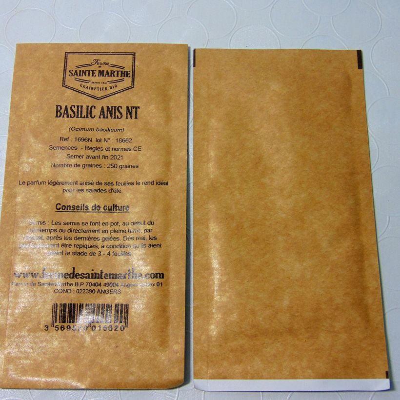 Exemple de spécimen de Basilic Anis Bio - Ferme de Sainte Marthe le sachet de 200 graines tel que livré