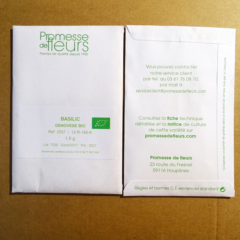 Exemple de spécimen de Basilic Genovese BIO le sachet de +/- 800 graines (minimum 1,5g) tel que livré