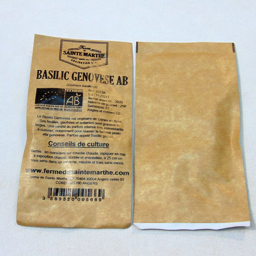 Exemple de spécimen de Basilic Genovese Bio - Ferme de Sainte Marthe le sachet de 250 graines tel que livré