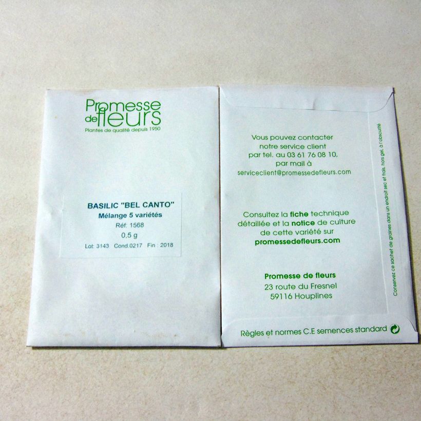 Exemple de spécimen de Basilic mélange 5 variétés 1/2 hautes le sachet de 400 graines (0.5g) tel que livré
