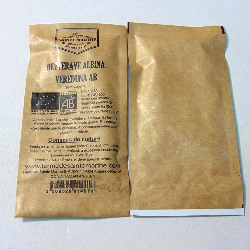 Exemple de spécimen de Betterave Blanche Albina Vereduna Bio - La Ferme de Sainte-Marthe le sachet de 150 graines tel que livré