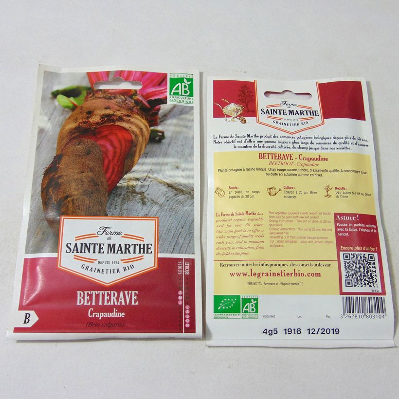 Exemple de spécimen de Betterave Crapaudine Bio - Ferme de Sainte Marthe le sachet de 250 graines (4.5g) tel que livré
