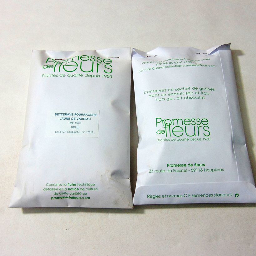 Exemple de spécimen de Betterave Fourragère Jaune de Vauriac le sachet de +/- 4000 graines (minimum 100g) tel que livré