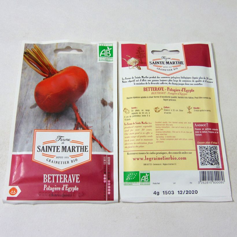 Exemple de spécimen de Betterave potagère d'Egypte - Bio - Ferme de Sainte Marthe le sachet de 130 graines (4g) tel que livré