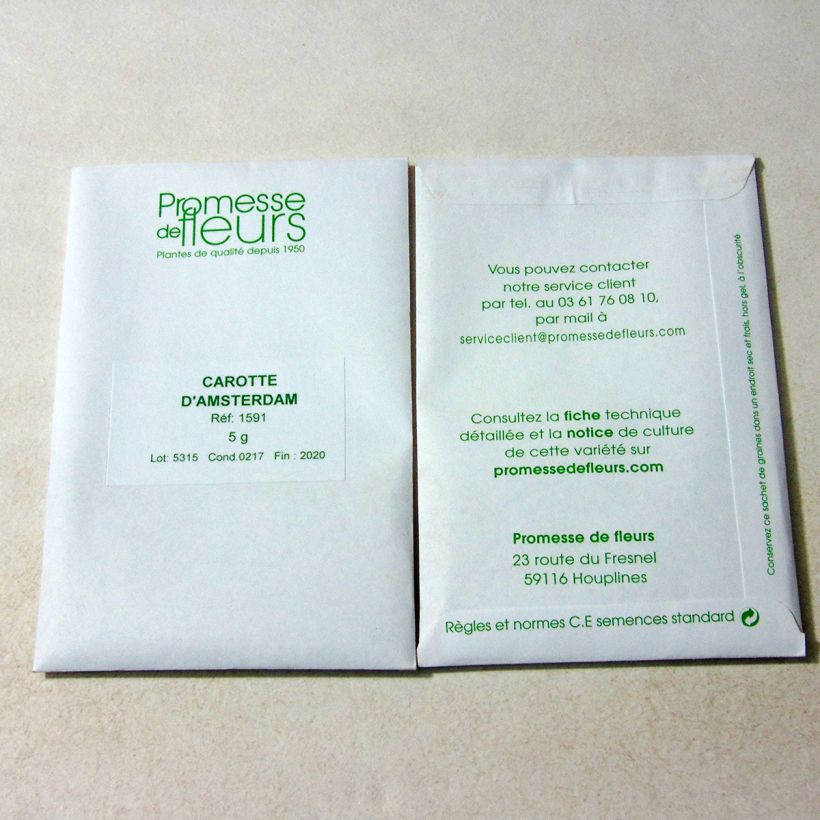 Exemple de spécimen de Carotte Amsterdam - Daucus carota le sachet de 3600 graines (5g) tel que livré
