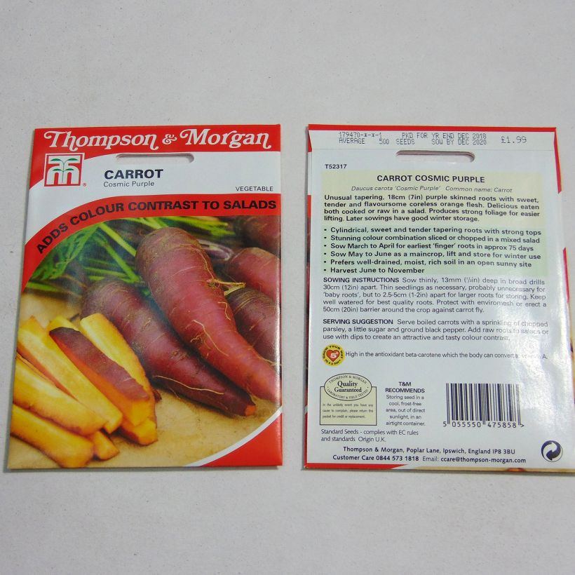 Exemple de spécimen de Carotte Cosmic Purple - AB- Daucus carota  le sachet de 500 graines tel que livré