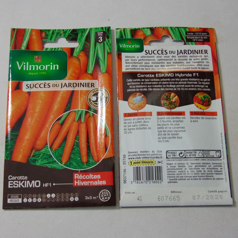 Exemple de spécimen de Carotte Eskimo F1 - Vilmorin le sachet de 2000 graines (4g) tel que livré