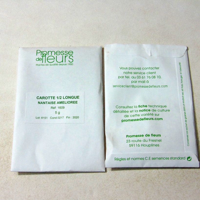 Exemple de spécimen de Carotte Nantaise améliorée - Daucus carota le sachet de 3600 graines (5g) tel que livré