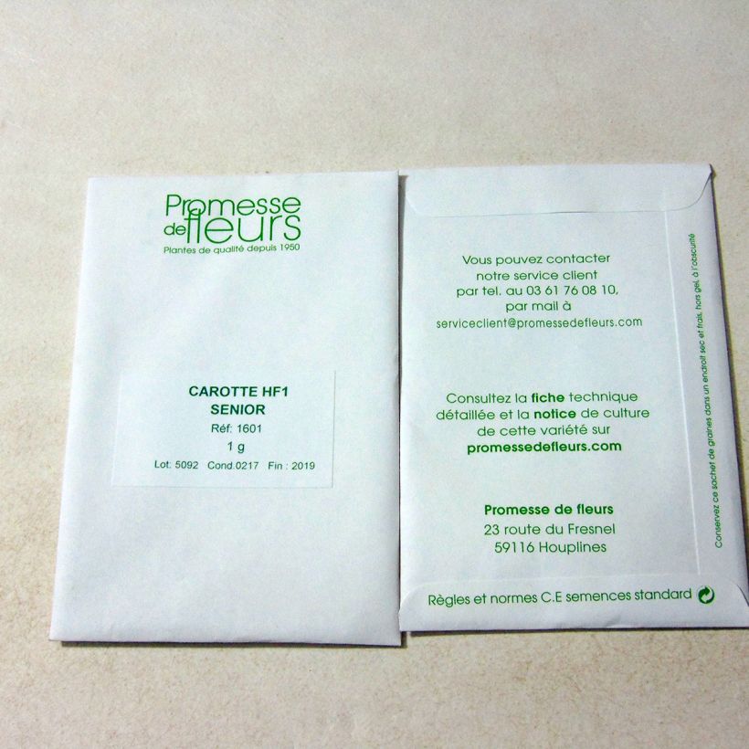 Exemple de spécimen de Carotte Senior F1 - Daucus carota le sachet de +/- 750 graines (minimum 1g) tel que livré