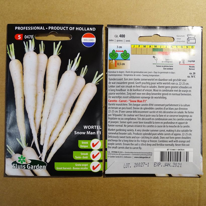 Exemple de spécimen de Carotte Snow Man F1 le sachet de 400 graines tel que livré