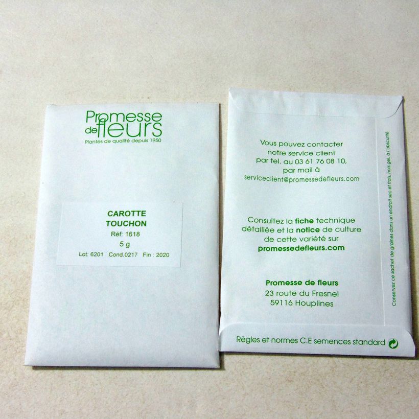 Exemple de spécimen de Carotte Touchon - Daucus carota le sachet de 3600 graines (5g) tel que livré
