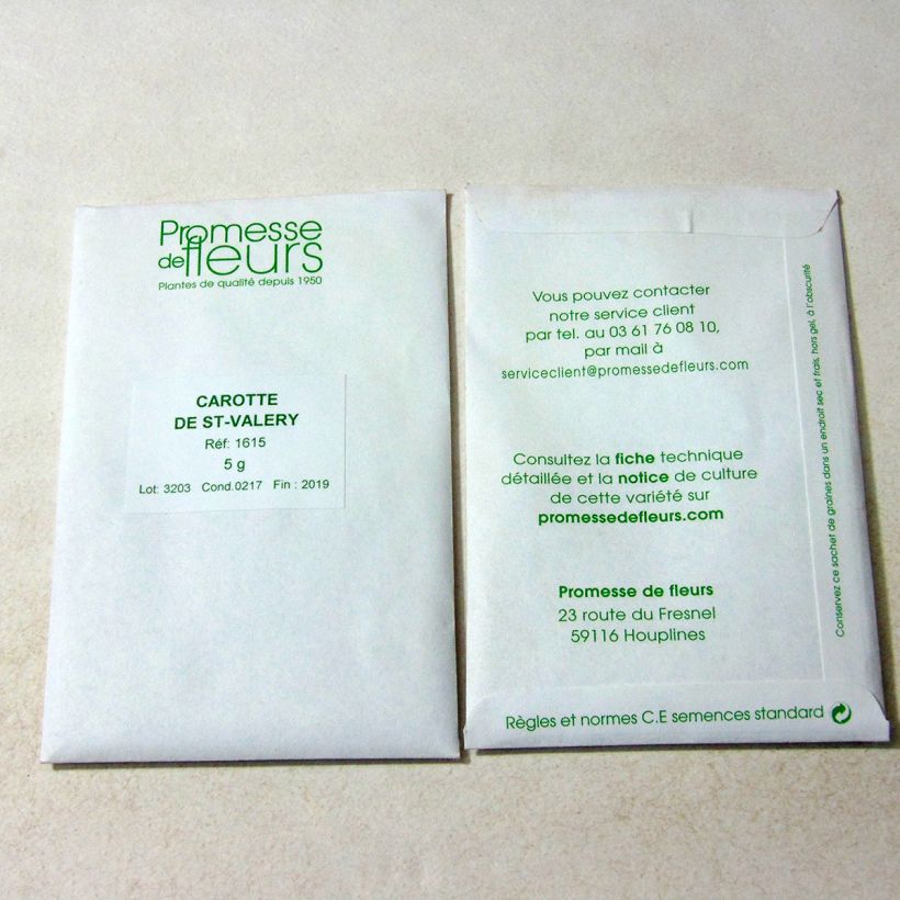 Exemple de spécimen de Carotte Valery - Daucus carota le sachet de +/- 3600 graines (minimum 5g) tel que livré