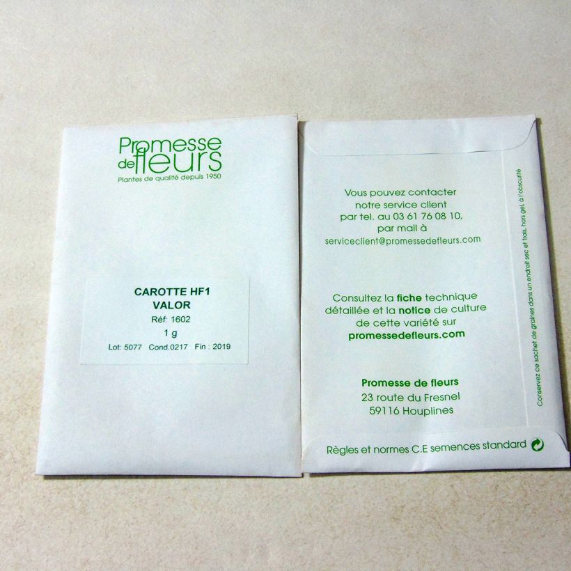 Exemple de spécimen de Carotte Valor F1 - Daucus carota le sachet de 500 graines (1g) tel que livré