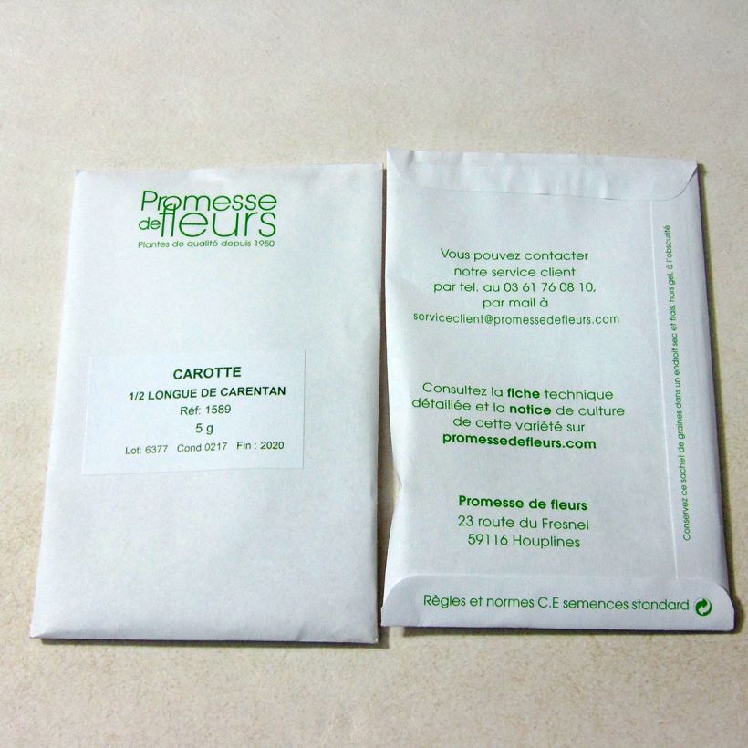 Exemple de spécimen de Carotte de Carentan le sachet de +/- 3600 graines (minimum 5g) tel que livré