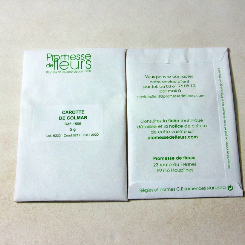 Exemple de spécimen de Carotte de Colmar à coeur rouge - Daucus carota le sachet de +/- 3600 graines (minimum 5g) tel que livré