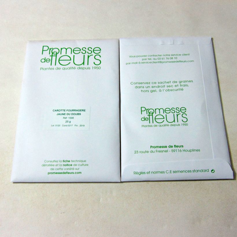 Exemple de spécimen de Carotte fourragère jaune du Doubs - Daucus carota le sachet de +/- 18000 graines (minimum 25g) tel que livré