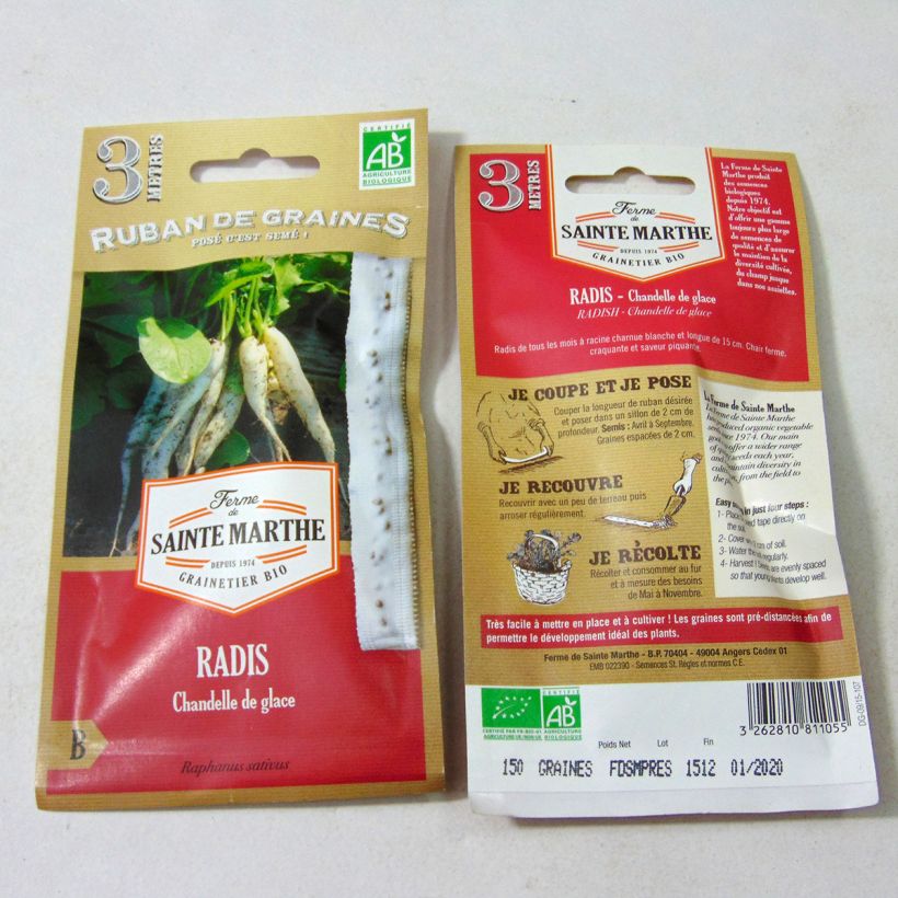 Exemple de spécimen de Carte ruban de Radis Chandelle de Glace Bio - Ferme de Sainte Marthe Livré en ruban de 3 mètres tel que livré