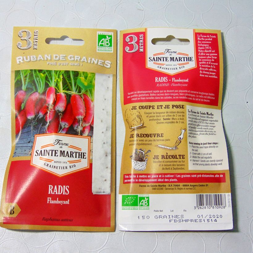 Exemple de spécimen de Carte ruban de Radis Flamboyant Bio - Ferme de Sainte Marthe Livré en ruban de 3 mètres tel que livré