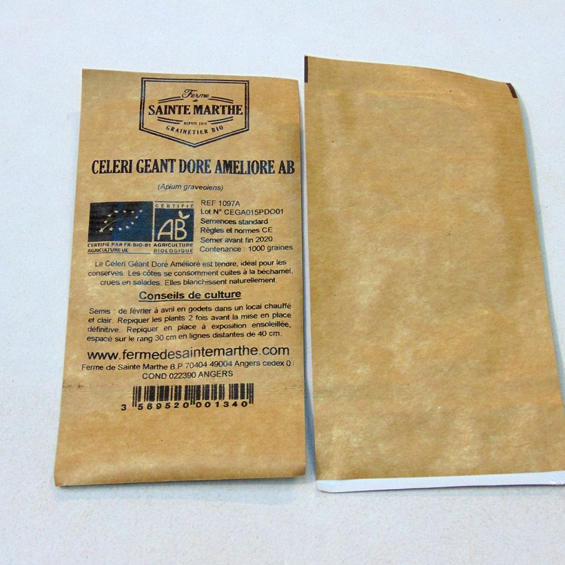 Exemple de spécimen de Céleri Géant Doré Amélioré NT - Ferme de Sainte Marthe le sachet de 2500 graines (3g) tel que livré
