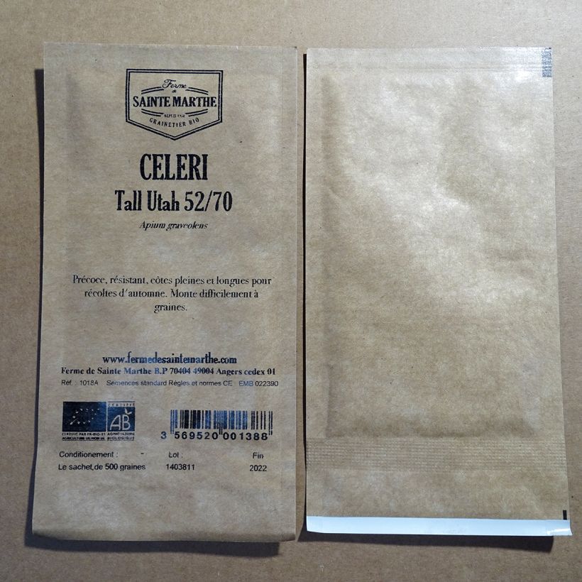 Exemple de spécimen de Céleri Tall Utah 52/70 Bio - Ferme de Sainte Marthe le sachet de 500 graines tel que livré